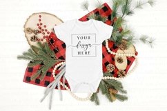 Christmas Mockup white Baby Shirt Flatlay bodysuit pine Product Image 1