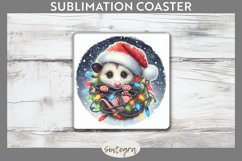 Christmas Opossum Entangled in Lights Square Coaster Sublima Product Image 1