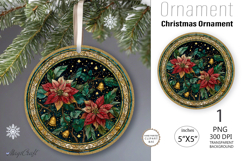 Christmas tree bells Ornament| Round Ornament poinsettia Product Image 1