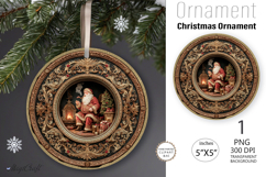 Santa Claus Ornament| Vintage poinsettia Round Ornament Product Image 1