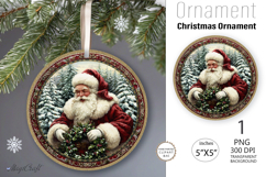 Santa Claus Ornament| Vintage poinsettia Round Ornament Product Image 1