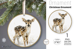 Christmas Deer Ornament| Vintage Round Ornamen|fawn clipart Product Image 1
