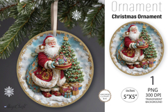 Santa Claus Ornament| Vintage poinsettia Round Ornament Product Image 1
