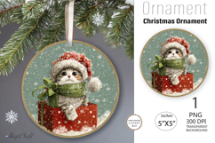 Christmas kitten Ornament| Vintage Round Ornamen|cat gift Product Image 1