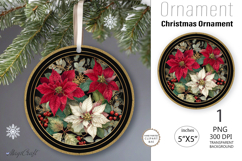 Christmas poinsettia vintage Ornament| Round Ornament Product Image 1