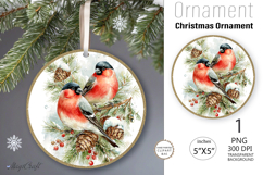 Merry Christmas Ornament| Round vintage Ornament bullfinch Product Image 1