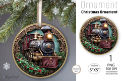 Christmas train decorated Round Ornament|Christmas leaves Product Image 1