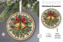 Christmas bells decorated Round Ornament| poinsettia |Holly Product Image 1