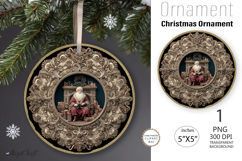 Santa Claus Ornament| Vintage poinsettia Round Ornament Product Image 1