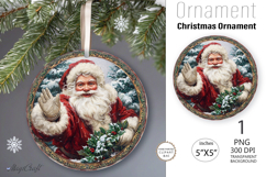 Santa Claus Ornament| Vintage poinsettia Round Ornament Product Image 1
