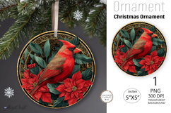 Red Cardinal Christmas Ornament| Round vintage Ornament bird Product Image 1