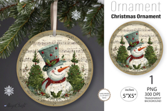 Snowman Christmas Ornament| Round Ornament sublimation print Product Image 1