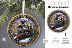 Christmas train decorated Round Ornament|Christmas leaves Product Image 1