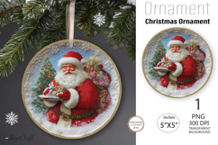 Santa Claus Ornament| Vintage poinsettia Round Ornament Product Image 1