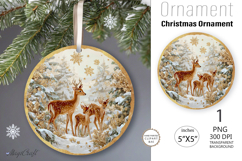 Christmas Deer Ornament| Vintage Round Ornamen|fawn clipart Product Image 1