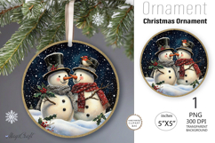 Two Snowman Ornament| Christmas Round Ornament sublimation Product Image 1