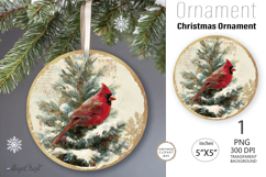 Red Cardinal Christmas Ornament| Round vintage Ornament bird Product Image 1