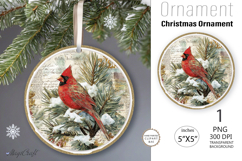 Red Cardinal Christmas Ornament| Round vintage Ornament bird Product Image 1