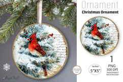 Red Cardinal Christmas Ornament| Round vintage Ornament bird Product Image 1