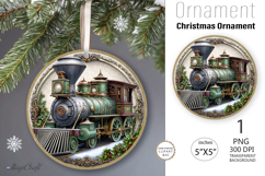 Christmas train decorated Round Ornament|Christmas leaves Product Image 1