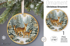 Christmas Deer Ornament| Vintage Round Ornamen|fawn clipart Product Image 1