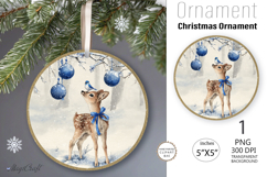 Christmas Deer Ornament| Vintage Round Ornamen|fawn clipart Product Image 1