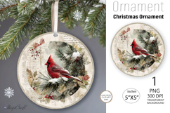 Red Cardinal Christmas Ornament| Round vintage Ornament bird Product Image 1