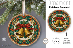 Christmas bells decorated Round Ornament| poinsettia |Holly Product Image 1
