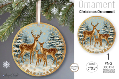 Christmas Deer Ornament| Vintage Round Ornamen|fawn clipart Product Image 1