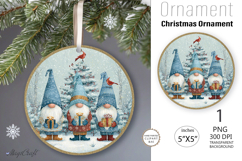 Christmas retro gnomes|Round Ornament| Vintage gnome gift Product Image 1