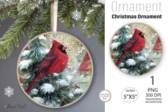 Red Cardinal Christmas Ornament| Round vintage Ornament bird Product Image 1