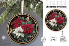 Christmas poinsettia vintage Ornament| Round Ornament Product Image 1