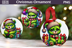 Green Grumpy Bear Ornament | Christmas Ornament Sublimation Product Image 1