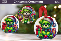Green Grumpy Dog Ornament | Christmas Ornament Sublimation Product Image 1
