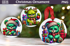 Green Grumpy Bear Ornament | Christmas Ornament Sublimation Product Image 1