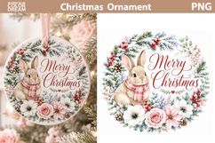 Christmas Bunny Wreath Art | Holiday Ornament Sublimation Product Image 1