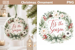 Christmas Bunny Wreath Art | Holiday Ornament Sublimation Product Image 1