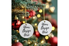 Christmas Ornament Mockup, Round White Ceramic Ornament_44 Product Image 1