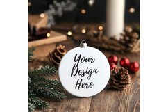 Christmas Ornament Mockup, Round White Ceramic Ornament_75 Product Image 1