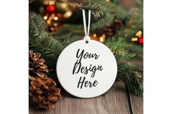 Christmas Ornament Mockup, Round White Ceramic Ornament_76 Product Image 1