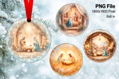 Nativity Scene Christmas Ornament Round Circle Jesus Baby_89 Product Image 1