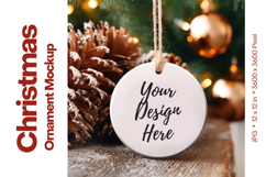 Christmas Ornament Mockup, Round White Ceramic Ornament_98 Product Image 1