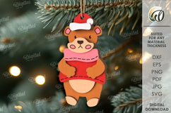 Christmas Ornament Laser Cut. Bear SVG Product Image 1