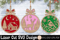 Christmas Ornament Laser Cut, Christmas Deer Bird SVG Product Image 1