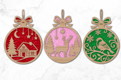 Christmas Ornament Laser Cut, Christmas Deer Bird SVG Product Image 2