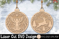 Christmas Ornament Laser Cut SVG, Christmas Angel &amp; Reindeer Product Image 1