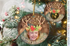 Rustic christmas ornament design, reindeer photo frame png Product Image 1