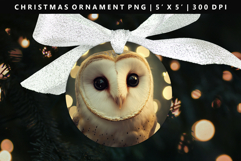 Owl Round Christmas Ornament Sublimation PNG Product Image 1