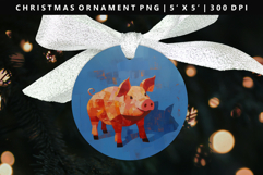 Pig Round Christmas Ornament Sublimation PNG Product Image 1