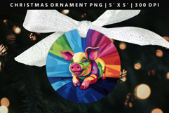 Pig Round Christmas Ornament Sublimation PNG Product Image 1